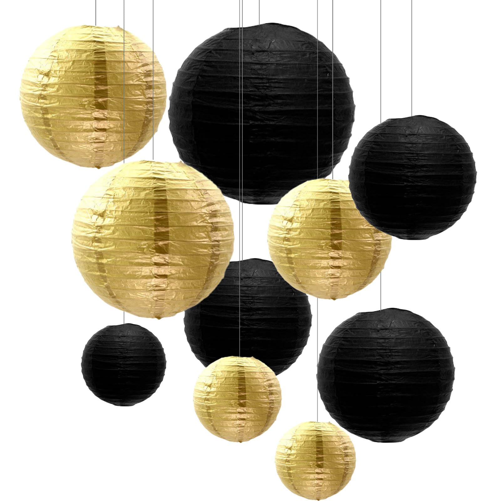 Photo 1 of ZOOYOO 10pcs Paper Lanterns,Black Gold Round Hanging Paper Lanterns Decorations for Graduation,Anniversary,New Year,Farewell,Retirement,Birthday Party,Graden Decor