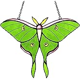 Cemovia Luna Moth Stained Glass Window Hanging - Handmade Real Glass Suncatcher - Elegant Green Moon Moth Butterfly Light Catcher Gifts for Mother, Women, Grandma (Gifts-Box provided)
