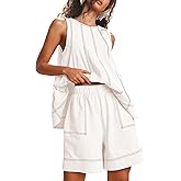 TERIVEEK Women Two Piece Summer Outfits Lounge Set Casual Loose Sleeveless Tunic Tops and Shorts with Pockets Tracksuit Set