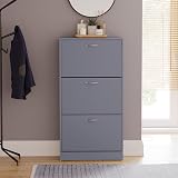 Vida Designs Grey Wooden Shoe Cabinet with 3 Pull-Down Drawers view 4