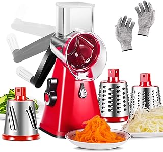 Masthome 3 in 1 Trommelreibe Rotary Drum Reibe,Käsereibe mit 3 Edelstahltrommeln Spiralschneider Gemüseschneider für Kartoffel und Zucchini