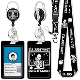 Badge Holder with Detachable Keychain Lanyard, Funny Skull Teacher Lanyards for id Badges, Human Skeleton Retractable Badge Reel with Vertical ID Protector Bage Clips