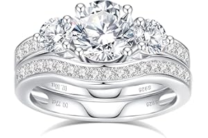 JIEKAYUAN Moissanite Rings for Women Moissanite Bridal Ring Sets Wedding Band D Color VVS1 Round Cut S925 Sterling Silver Engagement Ring Anniversary Wedding Valentines