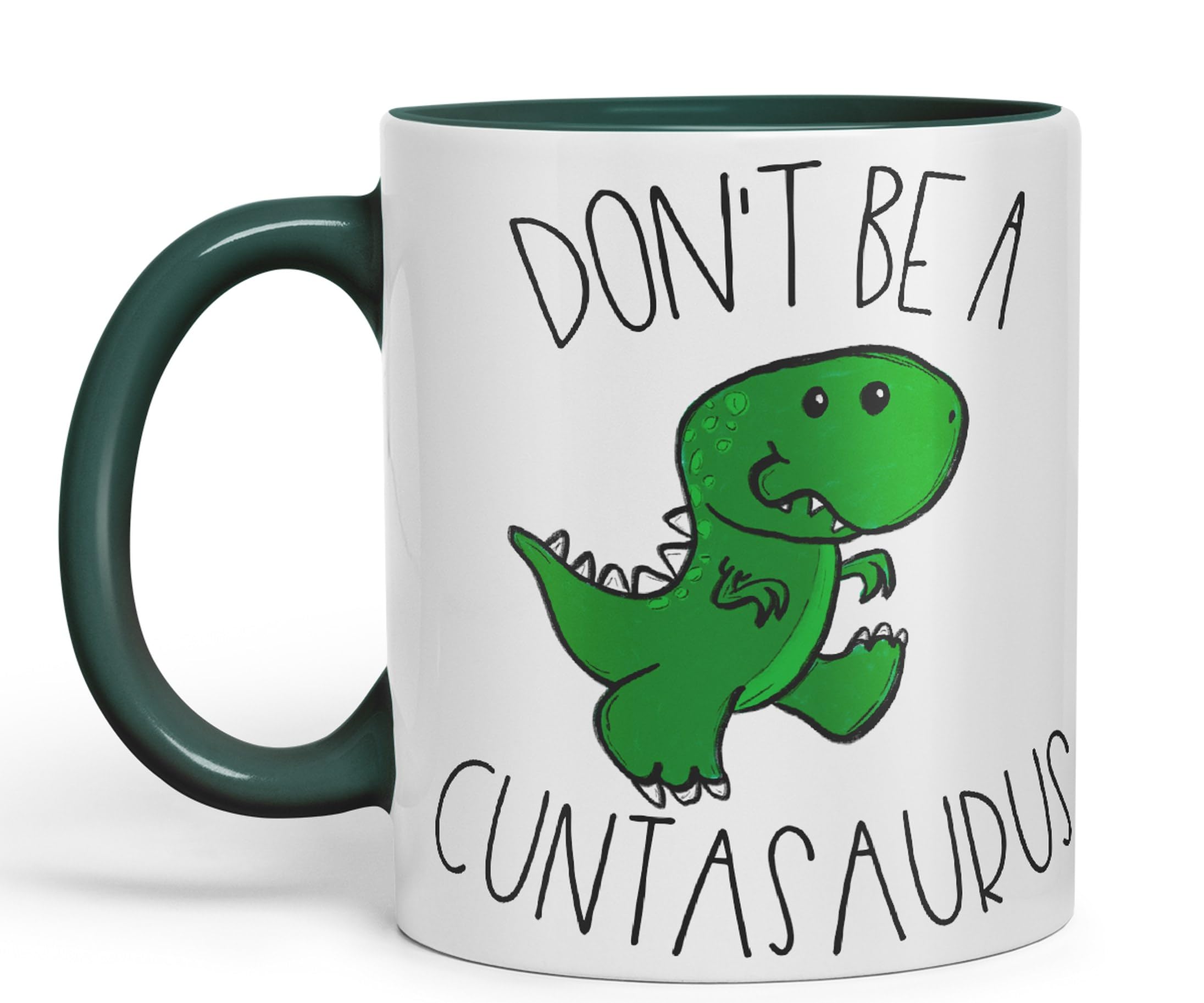 Vixar Don't Be A Cuntasaurus Dinosaur Mug, Sassy Sayings, Adult Humour Rude Funny Ceramic 330 ml Coloured Mug Cup Gift Tea Coffee Christmas Office Home Joke (D Green)