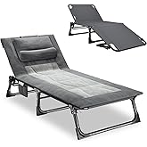 Mopaicot Camping Cots for Adults, Camping Lounge Chair with Pad and Pillow | Adjustable 4-Position Reclining Camping Chair; Beach Bed; Travel Garden Pool or Office Nap