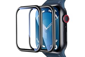 UniqueMe Compatible for Apple Watch Series 9/8/7 Screen Protector 45mm,[9H Tempered glass] [Metal Frame] Full-Coverage Anti-Scratch Non-Bubble High-Touch for iWatch 45mm-2 Pack-Black