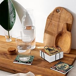 Halloween Drink Absorbent Coasters with Holder Set