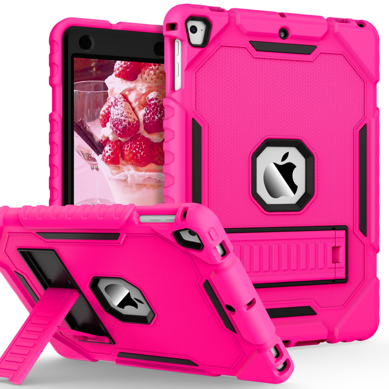 Photo 1 of ZoneFoker 9.7" Case for iPad 6th/5th Generation 2018/2017, for iPad Air 2 / Air 1st / Pro 9.7, Heavy Duty Shockproof Protective 9.7 Inch Cover with Built-in Stand for i Pad 6 5 Gen (HotPink)