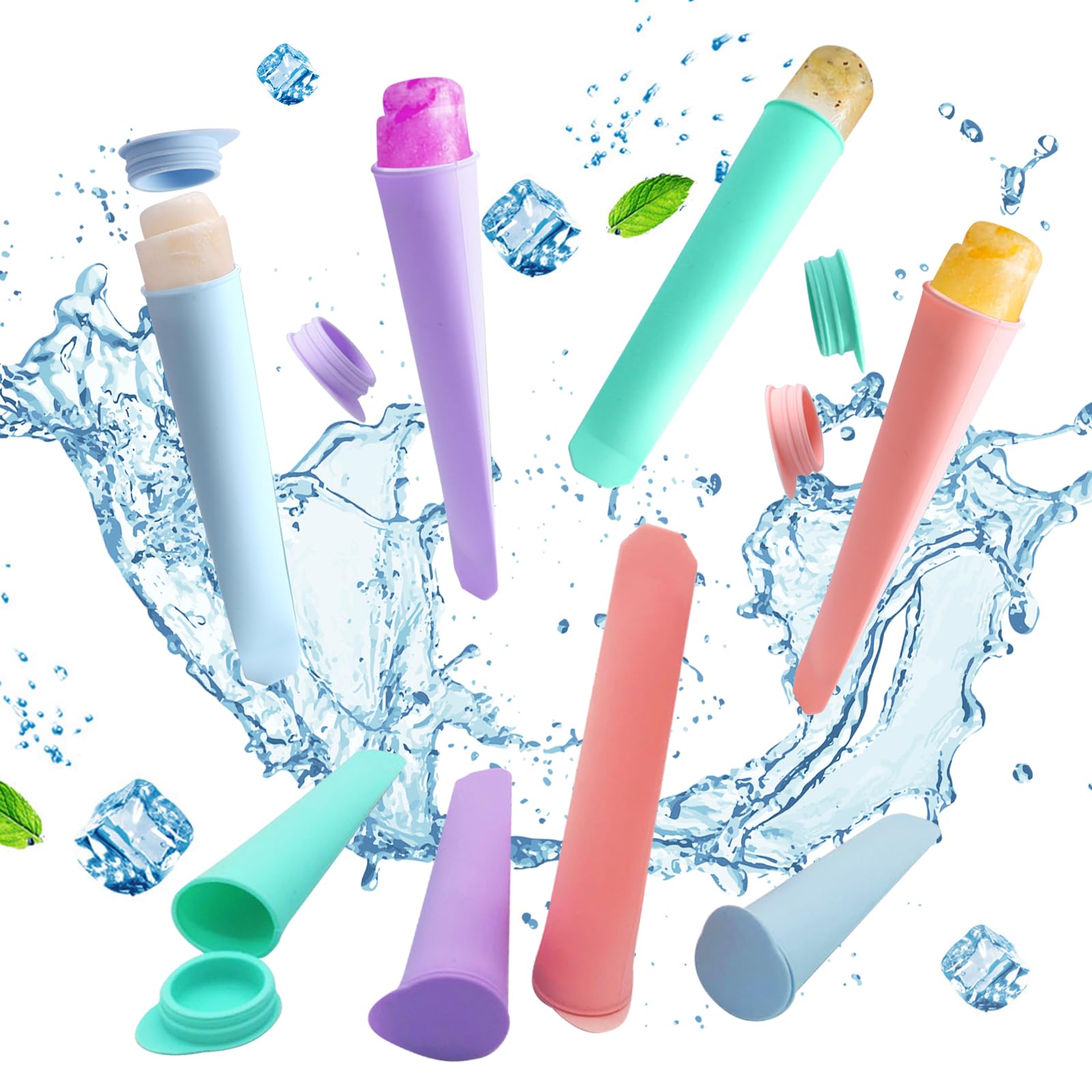 DKDDSSS 8 Pack Silicone Ice Lolly Moulds, Silicone Popsicle Mold, Ice Pop Mould, Ice Cream Moulds Popsicle Moulds with Lids, for Popsicles or Reusable Lunch Snack Bags