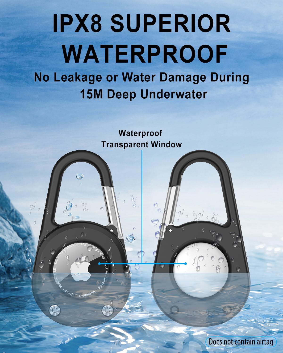 SCALLOP Schlüsselanhänger für AirTag (1. und 2. Generation), mit Karabiner, dicker, harter PC-Luftmark-Halter, IPX8 wasserdicht, sicheres Schloss, Universal-Rad-Schlüsselanhänger (Schwarz, 1 Stück) 4