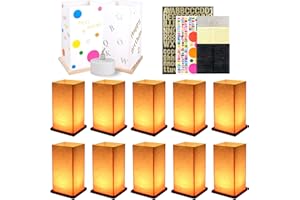 FuHigh 10Pack Wooden Floating Paper Lanterns with LED Candle Lights,DIY Letters Tangled Lanterns Decorative Outdoor Candle Lantern for Wedding,Pool,Birthday Party,Whishing