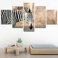 SIGNWIN 5 Panel Canvas Wall Art Modern Art Animals Dramatic Giraffe Lion Multicolor Photography Southwest for Home Decorations Ready to Hang - 60