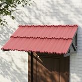 KAOBAS Fixed Metal Awning for Door Entrance, 52.7in x 29in, Triangular Steel Frame and Stone-Coated Steel Panel - Protects from Rain, Snow &amp; Sun, for Porch, Windows, Patio &amp; Balcony, Red