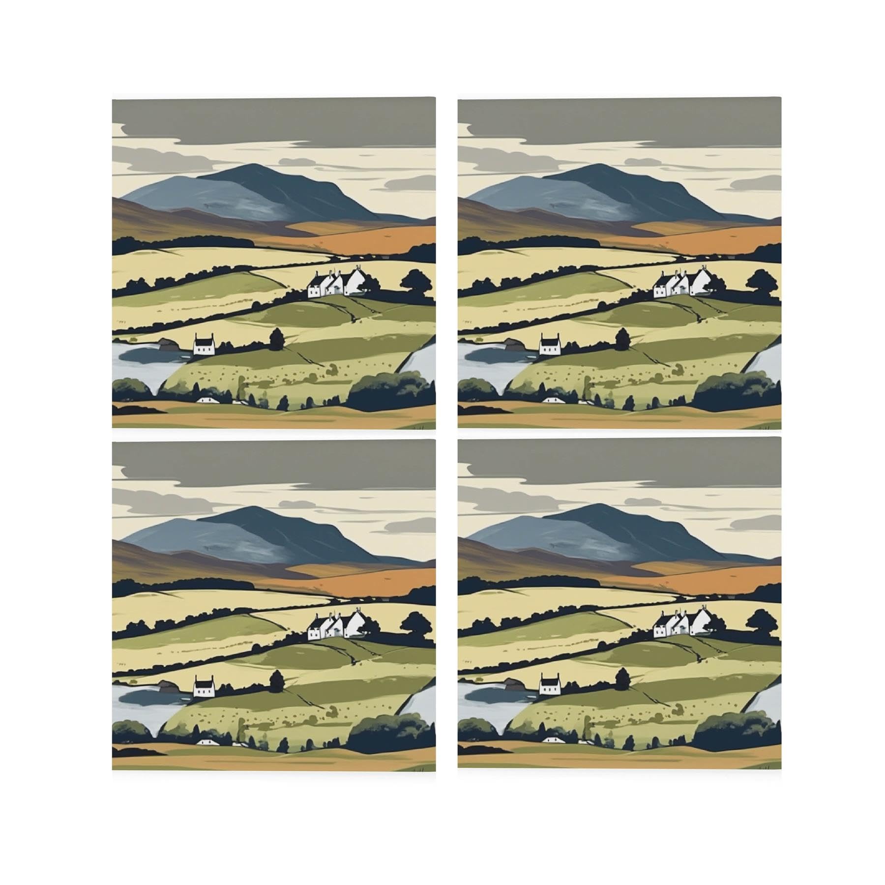 Scottish Highlands Ceramic Coaster Set - Scotland Gift Square Set of Four (4) Coasters - Available with Stand