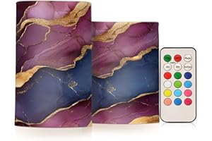 GuoChe Marble Burgundy Navy Blue Flamel Candle Battery Operated and Remote Control for Valentine Wedding Birthday Set of 2