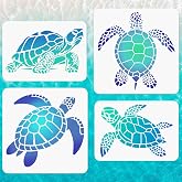 4Pcs Sea Turtle Wall Stencil Templates 11.8" x 11.8" and A4 Size Reusable Turtle Pattern Stencils for Painting on Wood Wall Floor Fabric Glass Furniture, DIY Home Decor or Craft Stencils