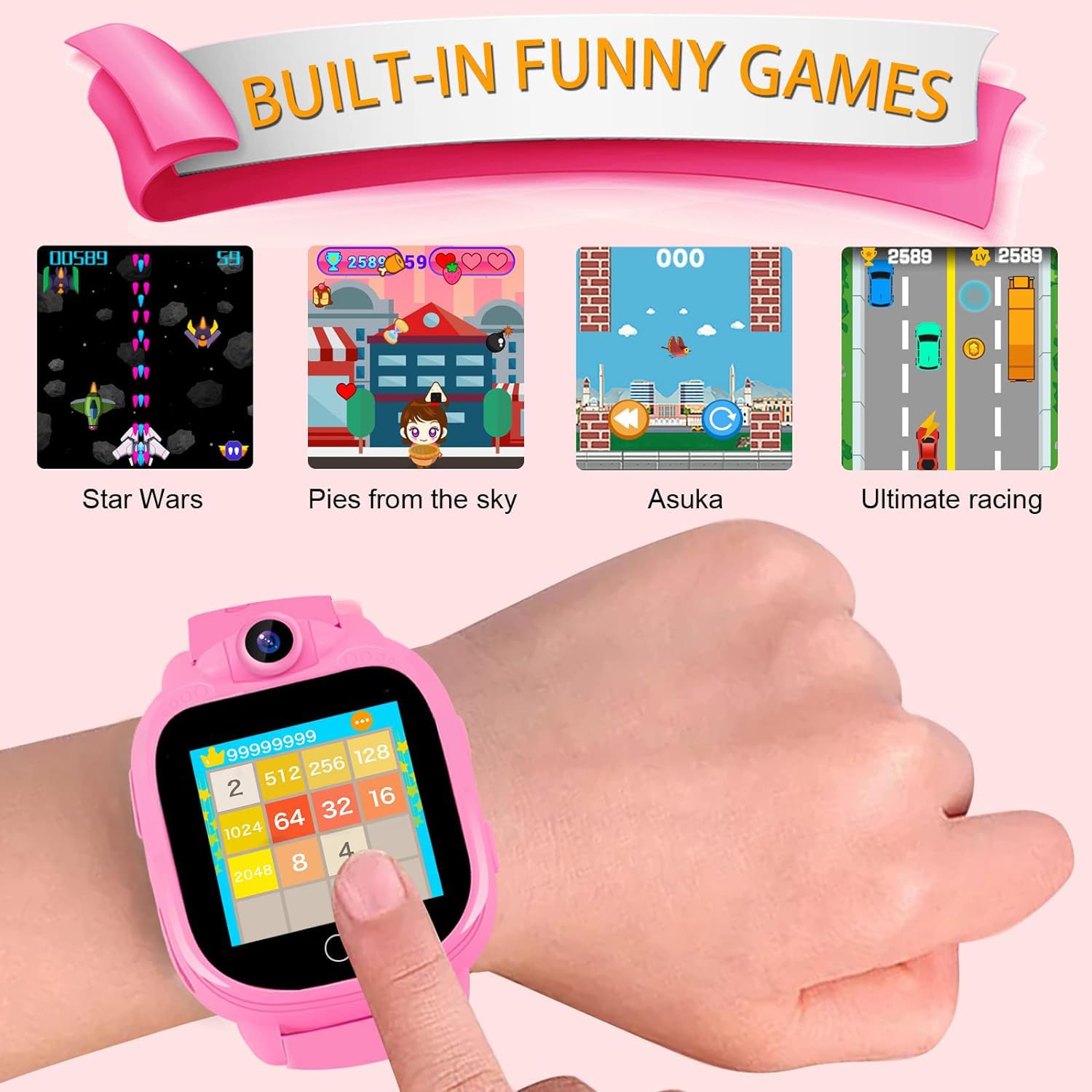 PROGRACE Kids Smart Watches with 90°Rotatable Camera Smartwatch Touch Screen Watch Music Pedometer Flashlight Games Alarm Clock Digital Wrist Gift for Boys Age 3-12 Years Old Boy Toys Blue, Pink