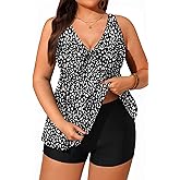 Yonique Two Piece Plus Size Tankini Swimsuits for Women Flowy Bathing Suits with Shorts Tummy Control Swimwear
