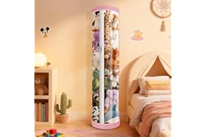 Mocuba Upgraded Stuffed Animal Storage Tube, 47.24" Tall Stuff Animal Organizer with Double Zipper, PET Transparent Bucket, Space-Saving Animal Zoo Storage for Kids Room (Pink)