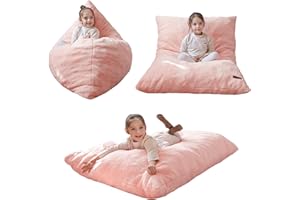 MAXYOYO 3 in 1 Kids Bean Bag Chair Bed, Child Floor Sofa for Gaming, Reading, Faux Fur Floor Mattress with High-Density Foam Filling for Living Room Bedroom