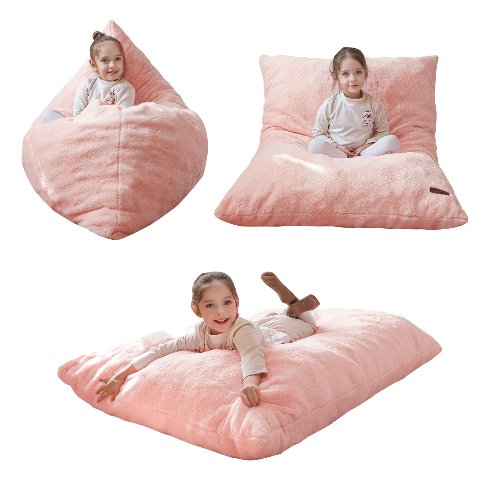 Photo 1 of MAXYOYO 3 in 1 Kids Bean Bag Chair Bed, Child Floor Sofa for Gaming, Reading, Faux Fur Floor Mattress with High-Density Foam Filling for Living Room Bedroom