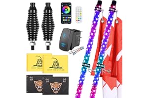 Ehaho 2FT Whip Lights with Spring Base, LED Whip Light with App & Remote Control, Spiral RGB Chasing Lighted Antenna Whips, M