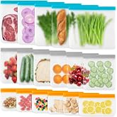 VUEKYN 17 Pack Reusable Freezer Bags Dishwasher Safe, Leakproof Food Storage Bags, Silicone Bags for Food Storage Home Organization (6 Reusable Snack Bags 6 Sandwich Bags 5 Gallon Freezer Bags)