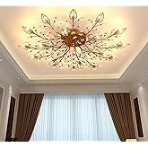 Ridiss Modern Crystal Ceiling Light Fixture,Gold Semi Flush Mount Chandeliers,Crystal Leaf Ceiling Lighting,Pendent Lamp for 