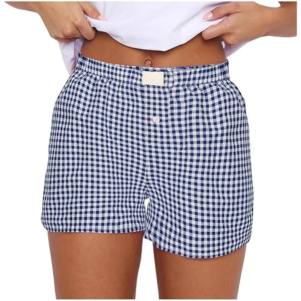 Y2K Lounge Shorts for Women Gingham Boxer Shorts Cute Soft Elastic