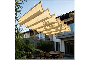 Retractable Wave Sun Shade Canopy Pergola Cover Shade Sail, U-Shaped Wave Sunshade, Telescopic Cover with Mounting Kit for Ou