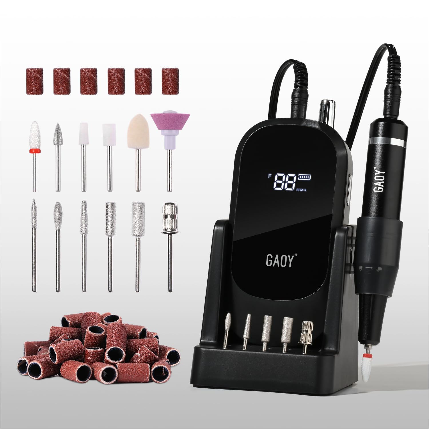 Photo 1 of GAOY Cordless Nail Drill, Electric Nail Drill with 12 Drill Bits & 56 Sanding Bands, Rechargeable Long Battery Life, Low Noise, Perfect for Manicure & Pedicure, Black