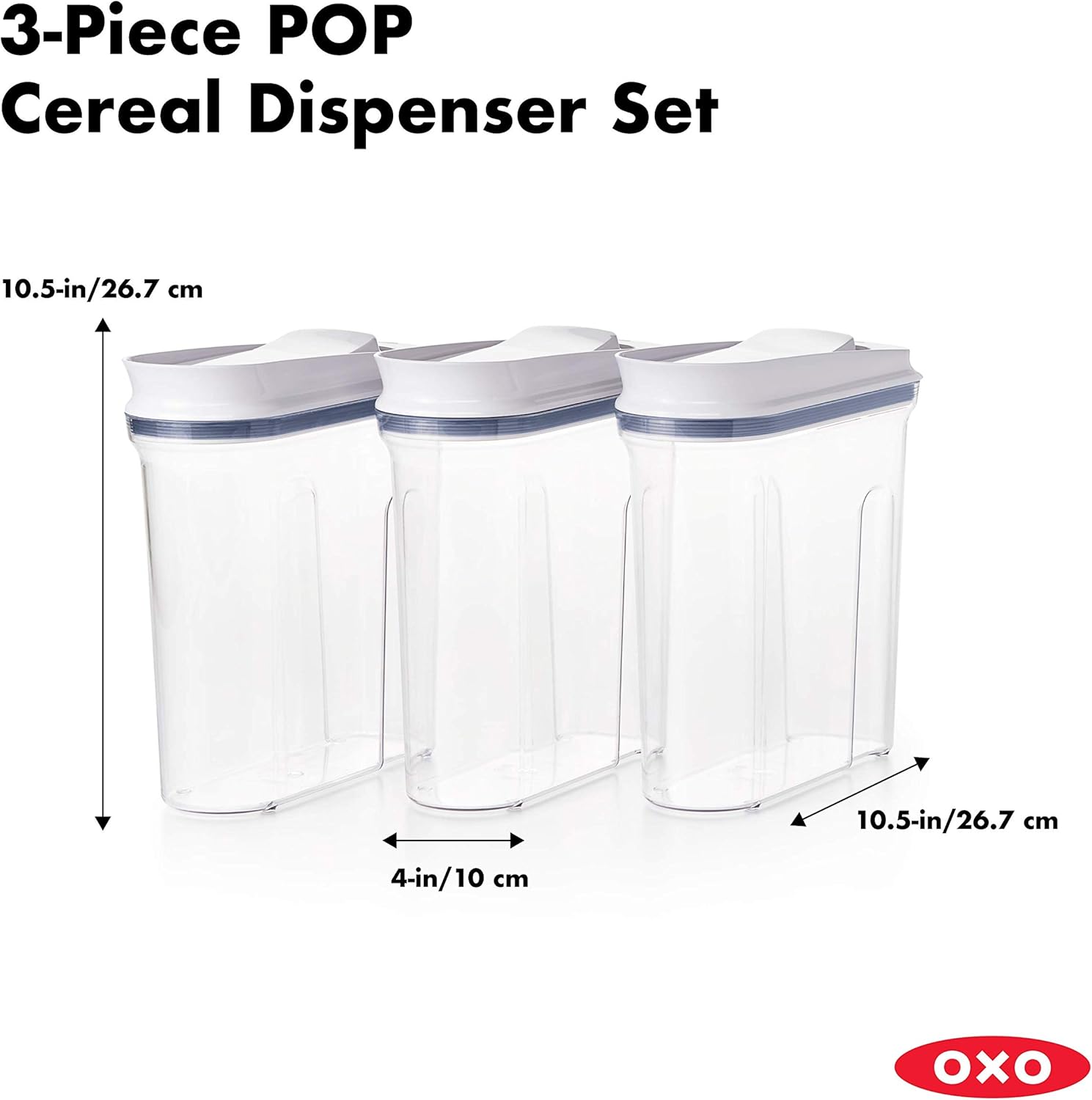 OXO Good Grips 3-Piece Airtight POP Cereal Dispenser Set, Clear, 3 Piece Cereal Set: Kitchen & Dining