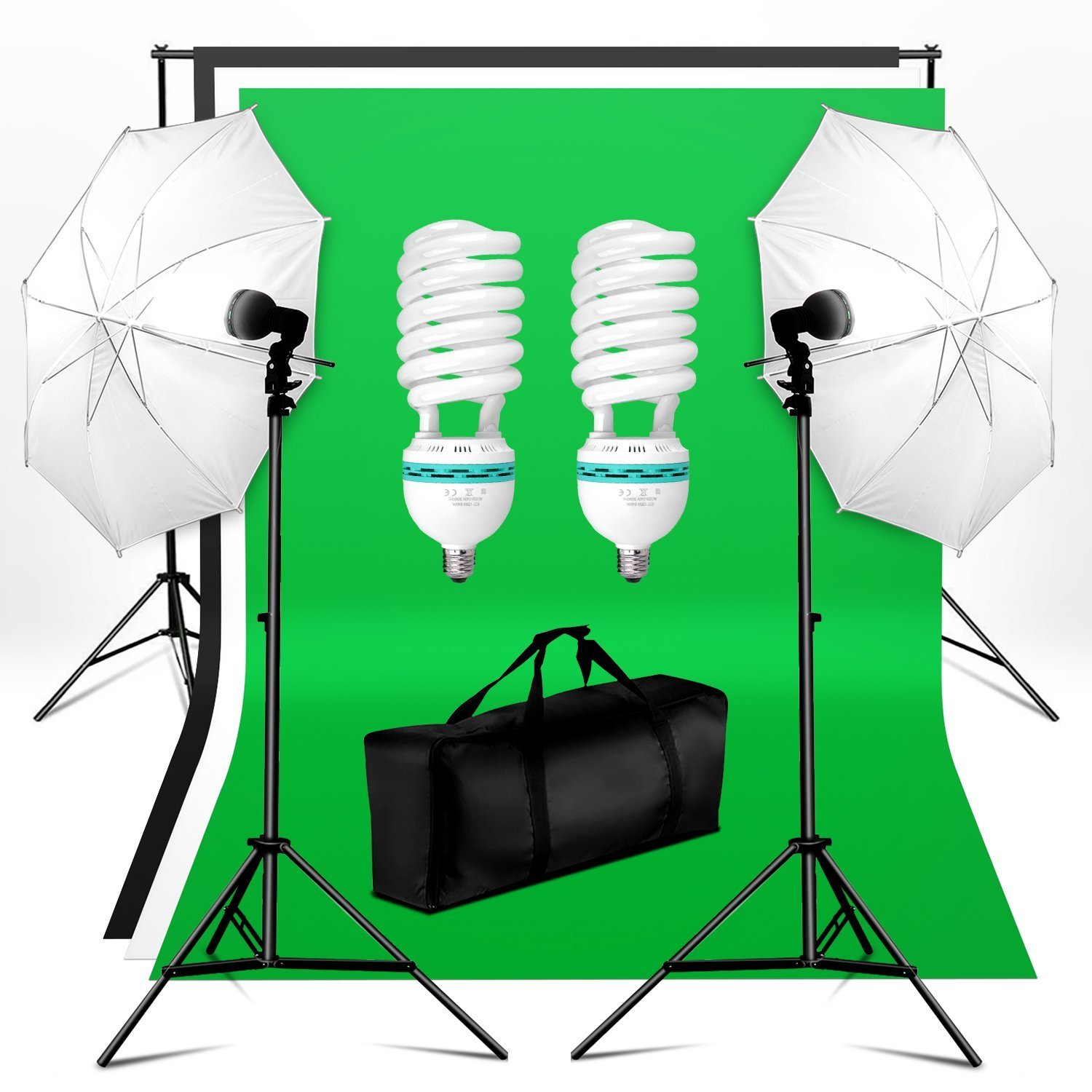 Set Luci Studio Fotografico VidaXL Con Stativi E Ombrelli - 2 Lampade 100W - Foto 7