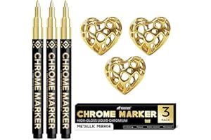 Pagather 3Pcs Chrome Paint Markers, Gold Permanent Mirror Liquid Chrome Pens for Plastic, Metal, Model, Jewelry, Wheel Painting, Touch Up & Repair Kit, DIY Art Projects