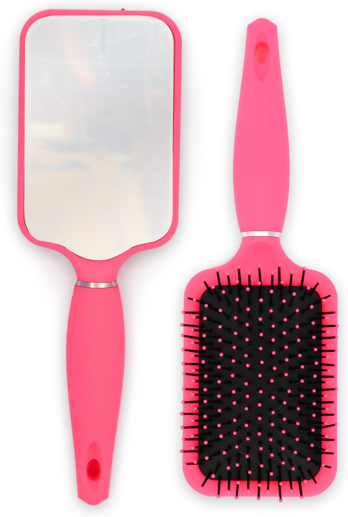 Paddle Hair Brush with Large Mirror - Ideal for Blow-Drying, Detangling, Straighten, Comb All Hair Types (Pink Color)