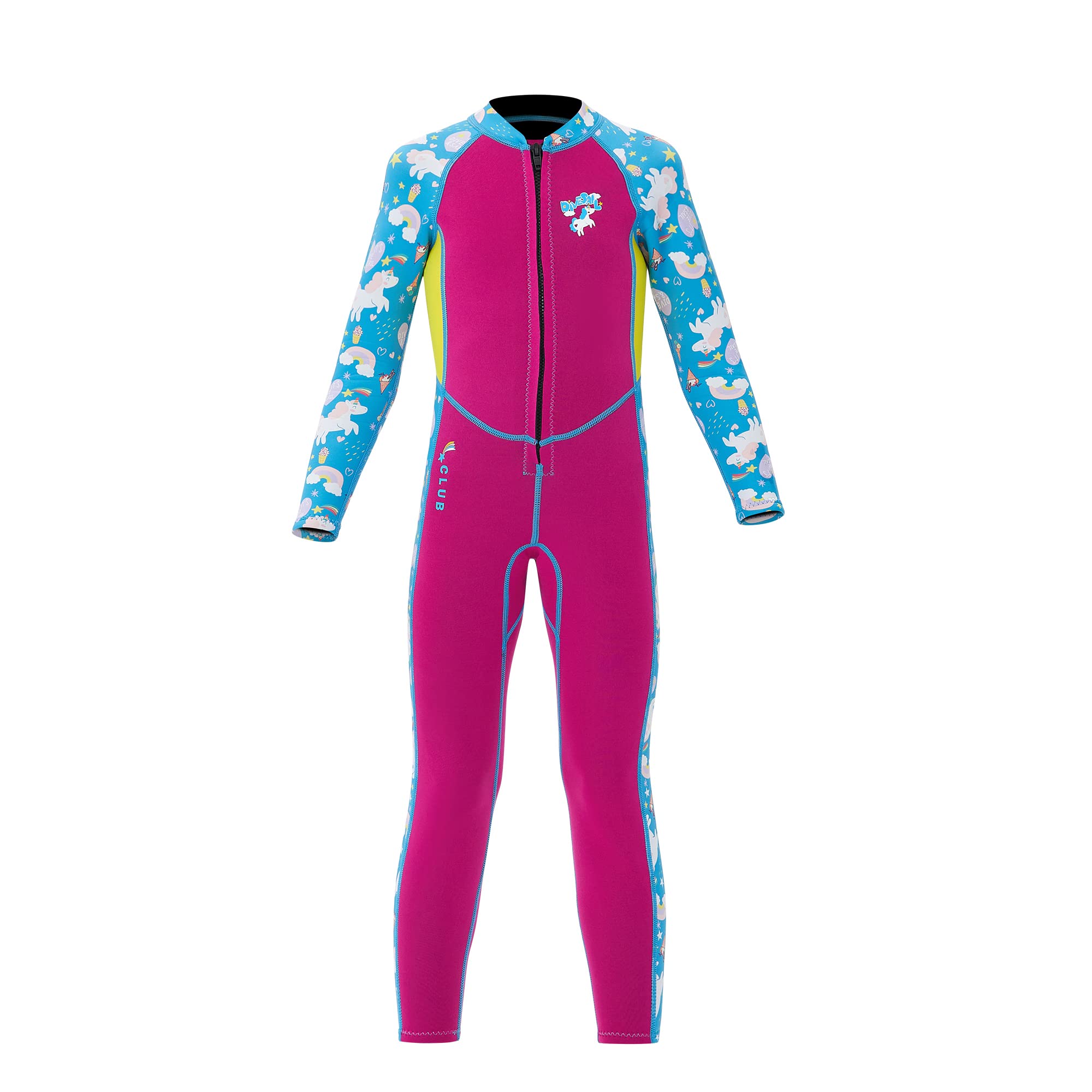 Lansru Kids Wetsuit, Full Wet suit 3mm Neoprene Long Sleeve Back Zip One Piece Swimming Suit for Girl Toddler Youth, Keep Warm Sun Protection Prevent Scratch for Swimming Diving Surfing Water Sports