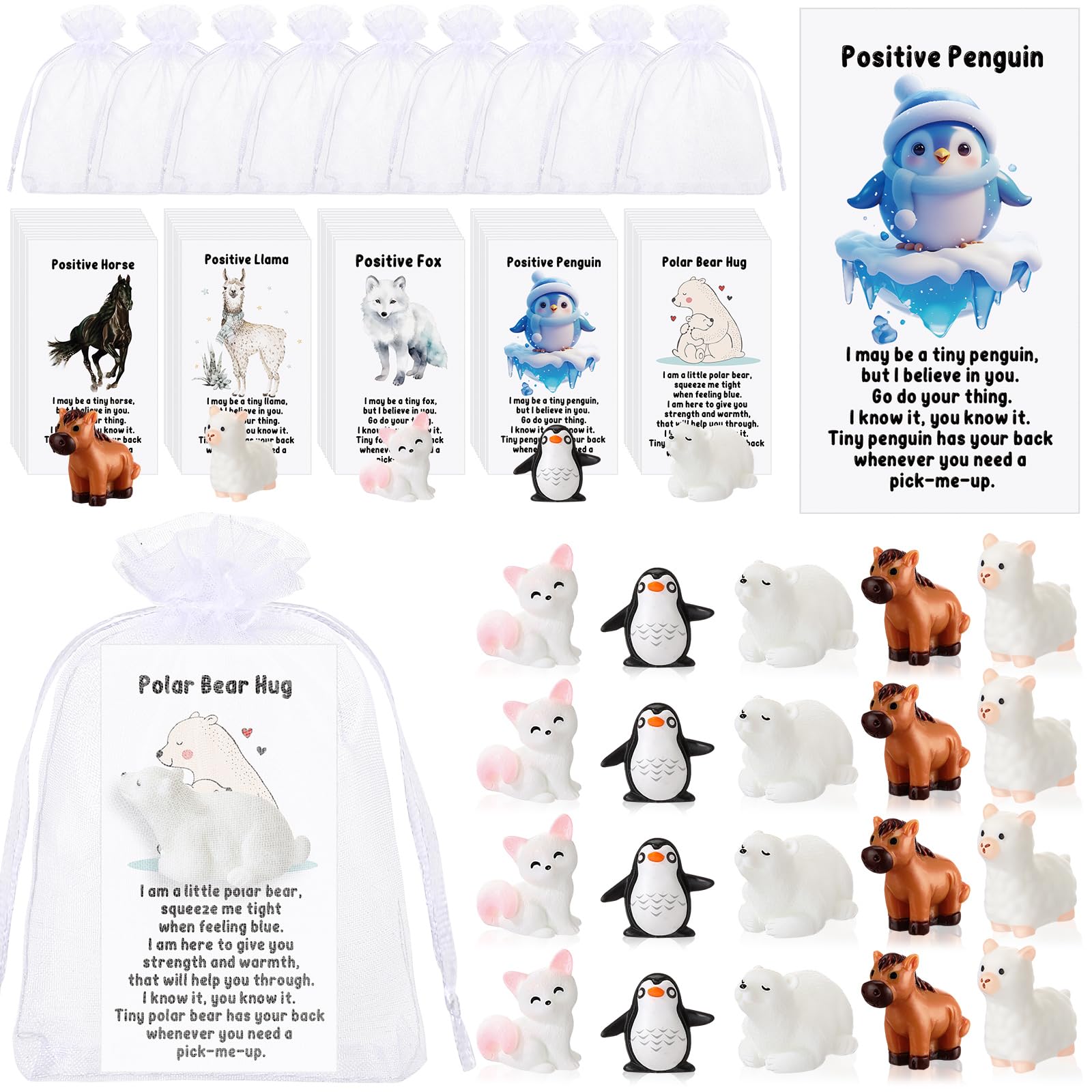 Photo 1 of Suzile 25 Set Employee Appreciation Gifts Bulk Mini Polar Animal Figures Thank You Team Gift Pun Inspirational Card for Coworker Funny Resin Penguin Polar Bear Fox Alpaca Pony Office Favor