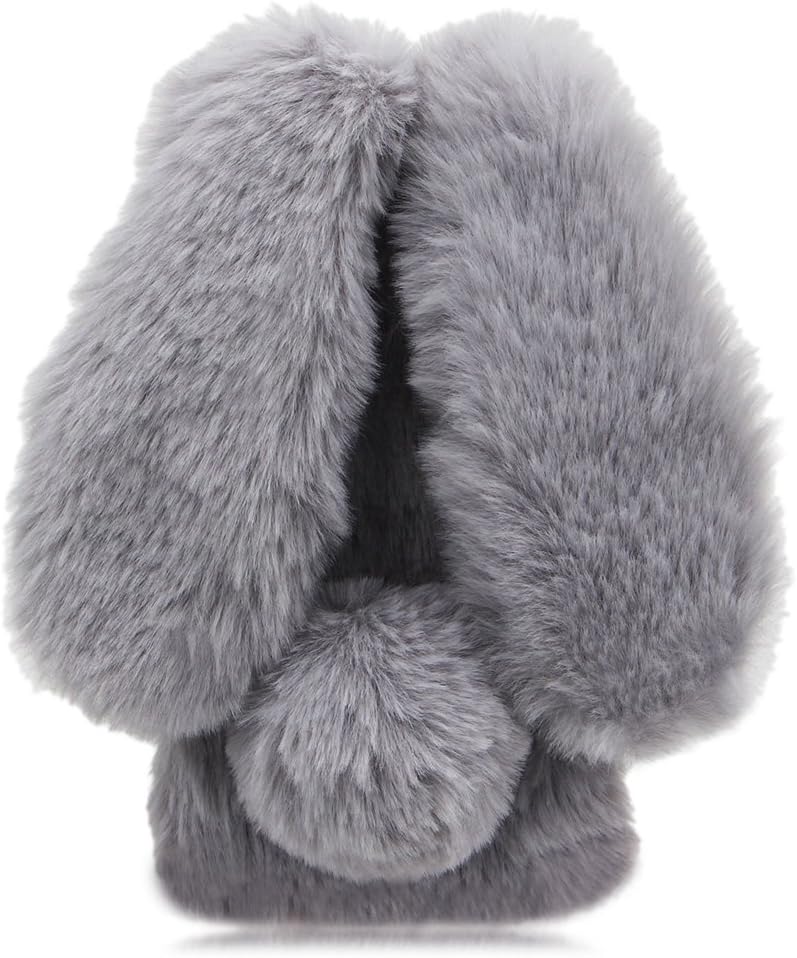 SKYXD Plush Case for iPhone 6 Plus/6S Plus,Cute Furry Fluffy Bunny Ears Soft Protective Phone Cover Shell in Grey + Free Protective Film for iPhone 6 Plus/6S Plus 5.5"