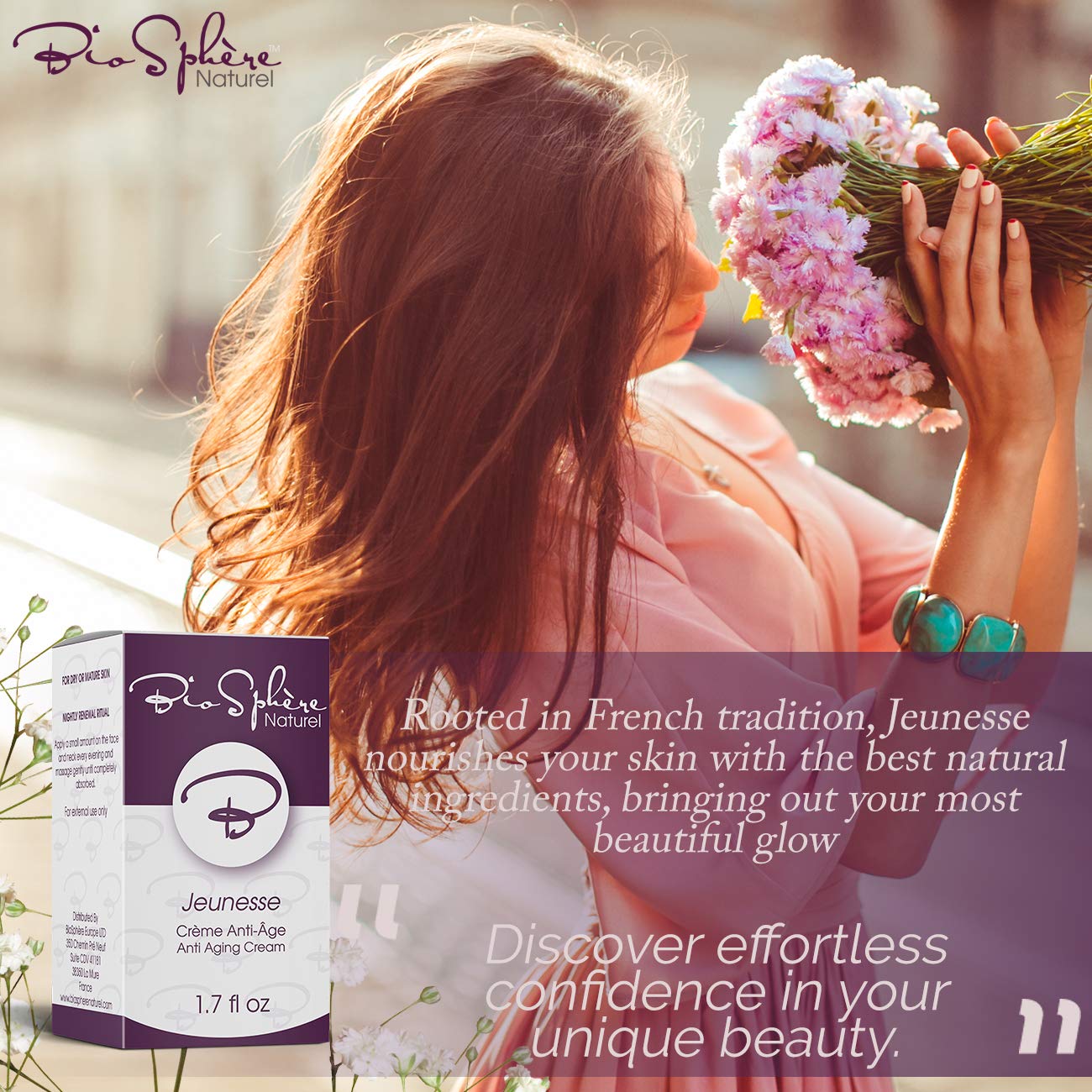 Natural Anti Age Cream for Face with 7x Organic Anti Aging Complex - Organic Face and Neck Cream for Tightening and Wrinkles - Day and Nighttime Moisturizer for Face - Jeunesse by BioSphere Naturel