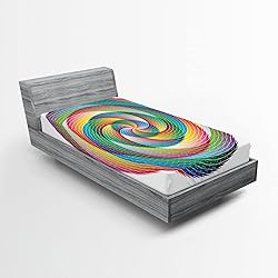 Ambesonne Rainbow Fitted Sheet Set, Spiral Rosette