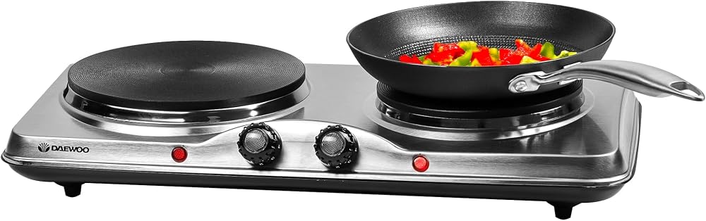 Daewoo 2500W Double Hot Plate Electric Hob Portable 2 Ring Tabletop Student