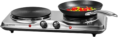 Daewoo 2500W Double Hot Plate Electric Hob Portable 2 Ring Tabletop Student