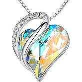 Leafael Valentine's Day Gift Necklaces for Women, Infinity Love Birthstone Heart Crystal Pendant, Birthday Anniversary Jewelry for Wife, Mom, and Her, Silver Plated, 18" + 2" Adjustable Chain