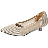 Helenbra Women's Knitted Pointed Toe Kitten Heels Pumps Slip On Comfortable Breathable Knit Closed Toe Heels Work Office Casual Formal Dress Shoes Women's Pumps
