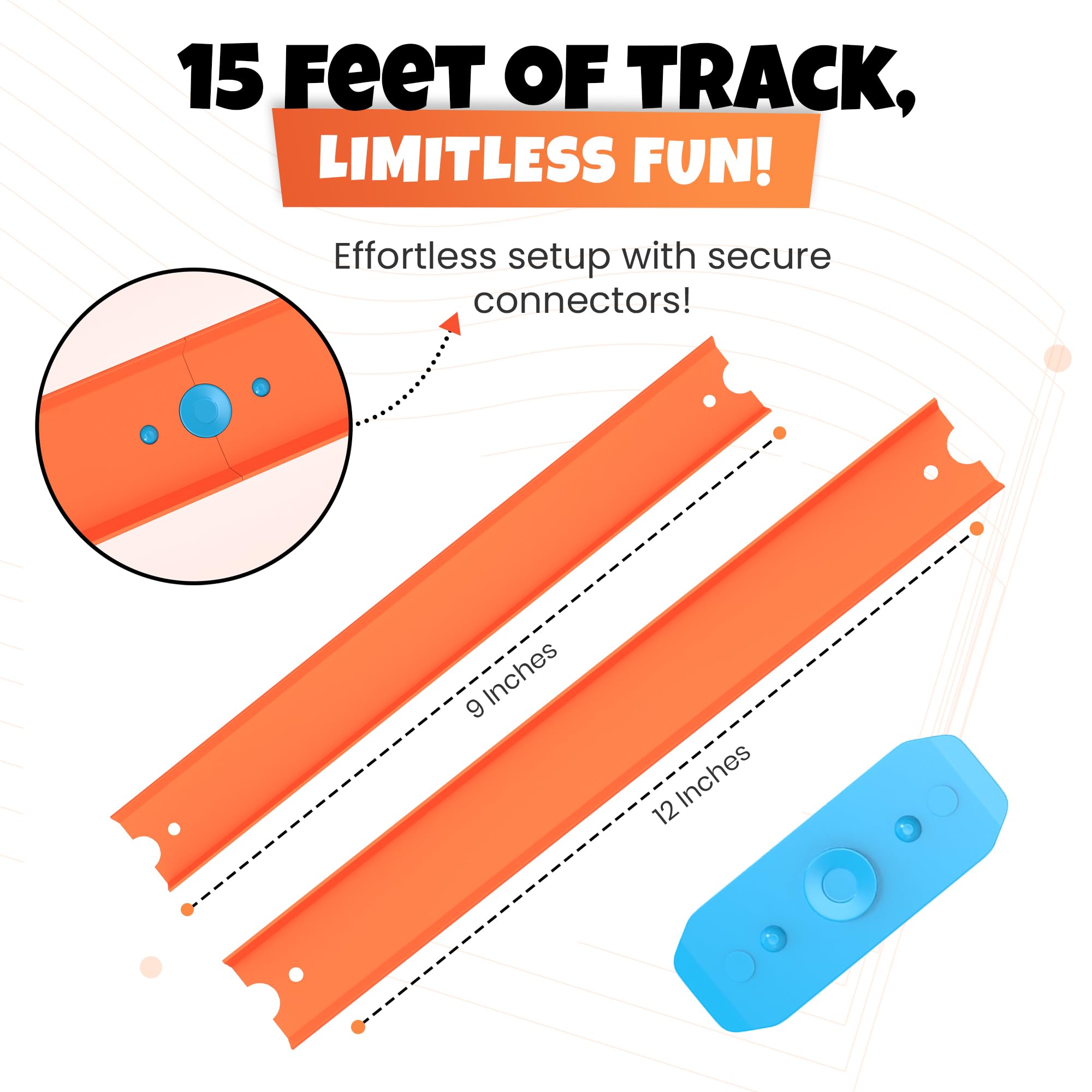 MRX Solutions Track Set Building Pieces for Hot Wheels Toy Cars 36-Piece Straight Track Set, Connectors Included, 15 Feet of Track