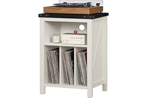 Joaxswe Record Player Stand with Vinyl Record Storage, White, Holds up to 160 Albums, Large Wooden Turntable Stand Cabinet Di