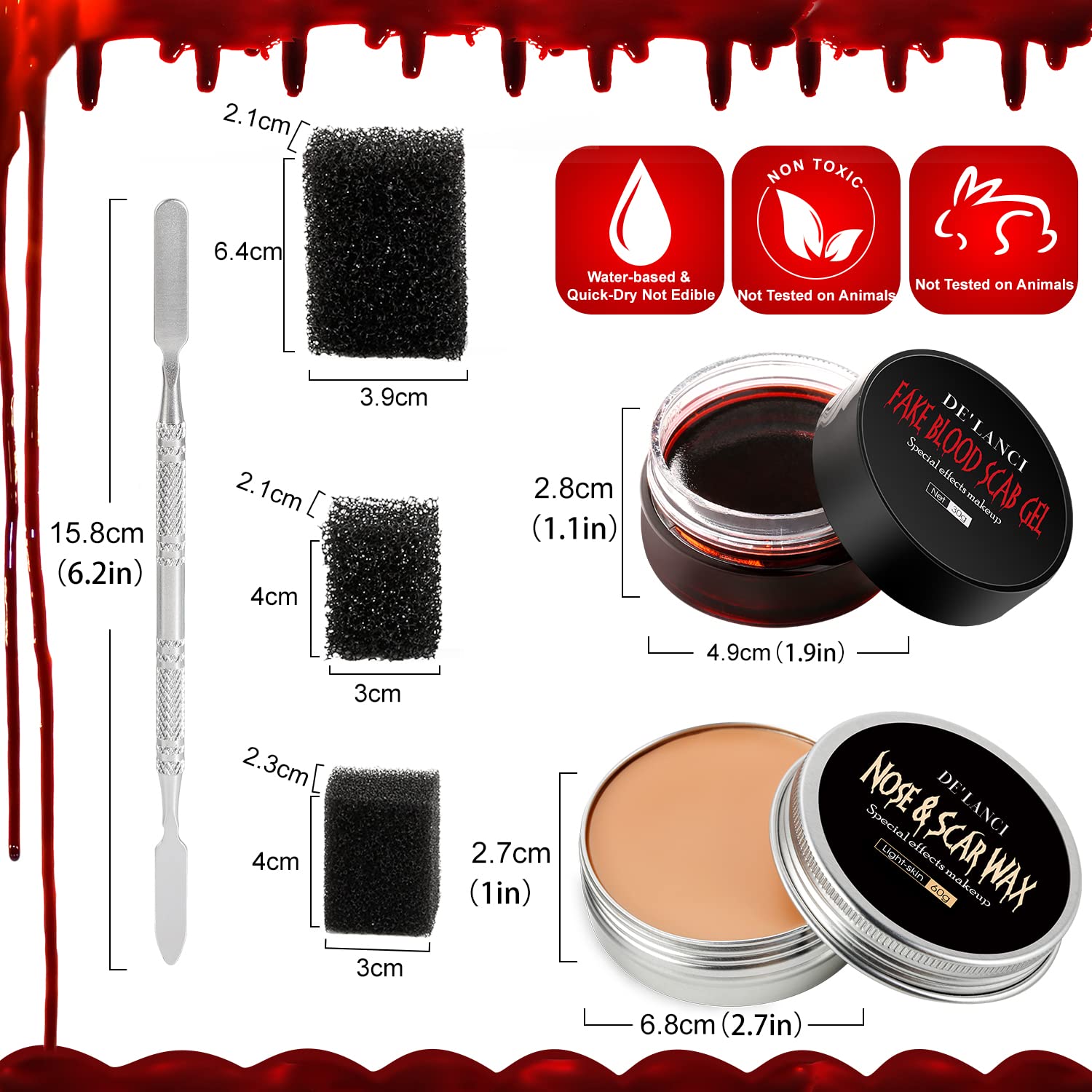 Fake Scab Mua DE'LANCI Sfx Makeup Kit, Modeling Scar Wax 2.1Oz + Fake Blood Scabs ...