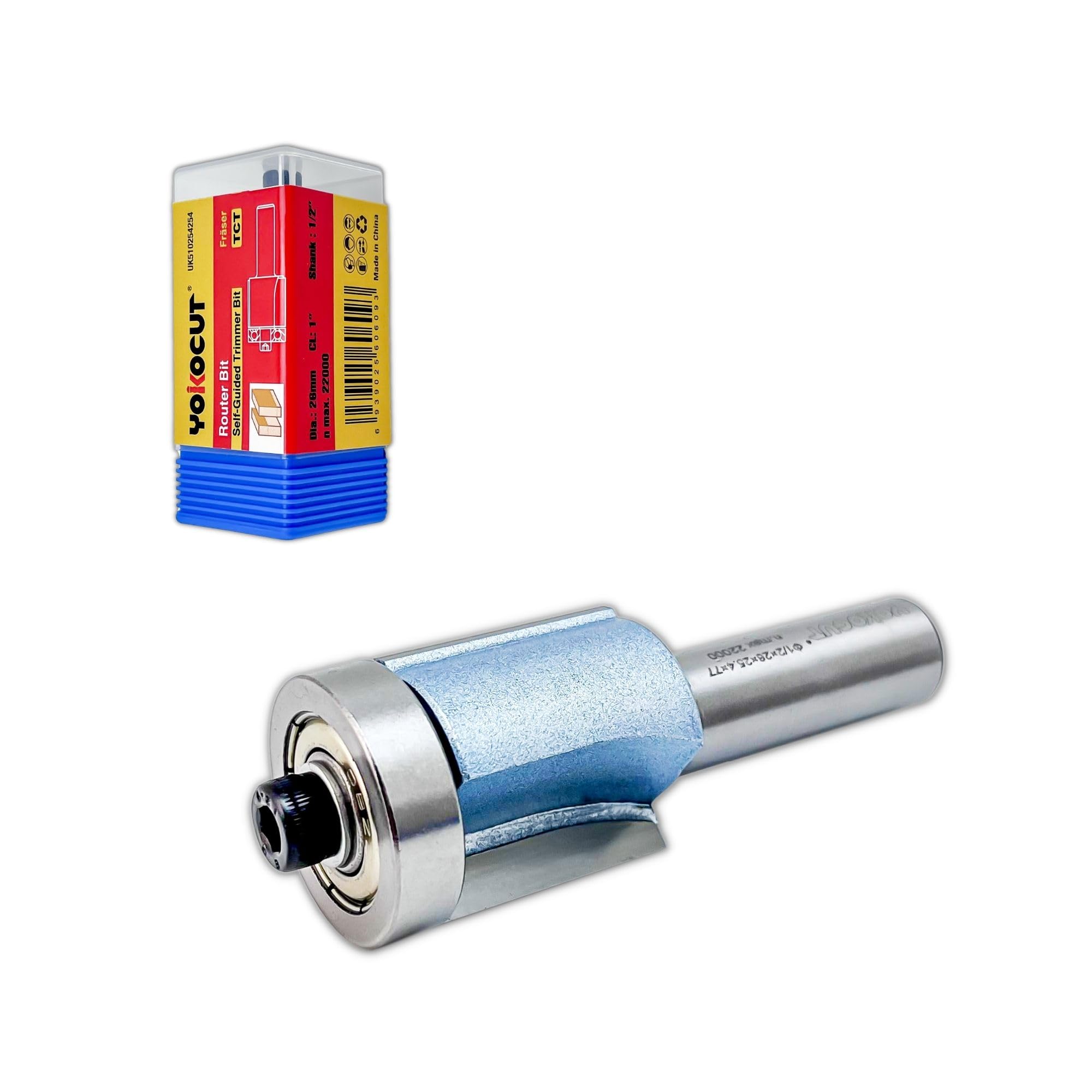 YOKOCUT Self-Guided Trimmer Router Cutter Bit, 1/2 Inch Shank, 25.4mm Cut Diameter & 25.4mm Cut Length, Tungsten Carbide Tipped Router Bit (Guided Trimmer 25.4MM DIA - 25.4MM CUT - 1/2 SHANK)