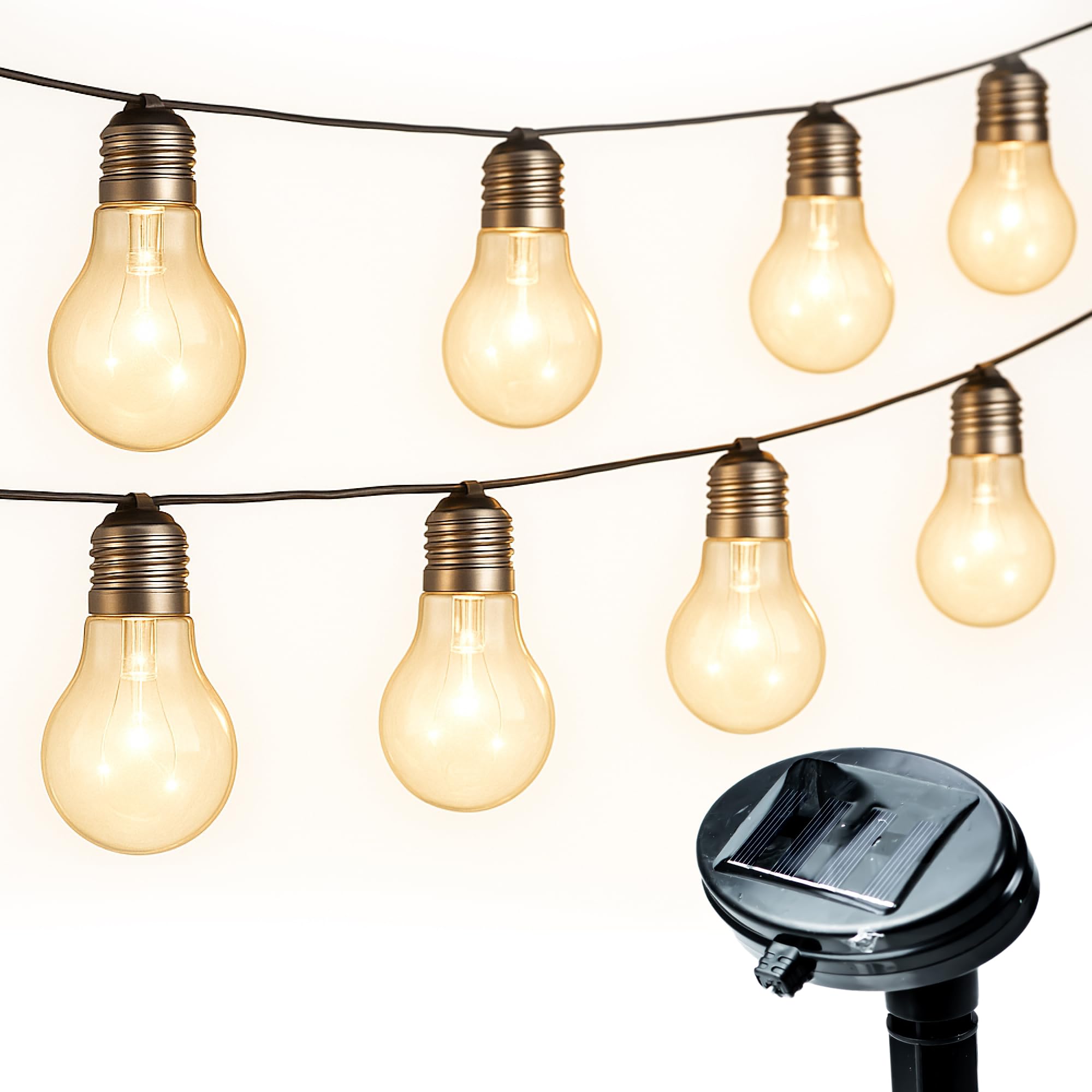 Status Canberra Solar Light String / 10 Clear Warm White Outdoor Garden LED Light Bulbs with 2 Functions / 5 LED's per Light Bulb / 3.8 Meters Cable Length/Rechargeable Battery Included