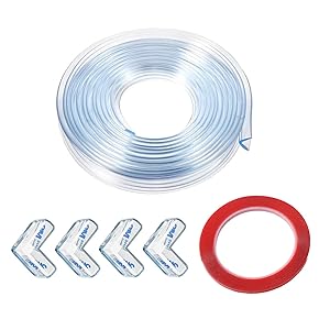 DJAM Edge Protector for Furniture, Clear Furniture Edge Guard Child Safety Kit, Baby Proofing Soft Silicone Bumper Strip 10 ft and Corner Protector 4 Pack for Cabinets, Drawers, Table